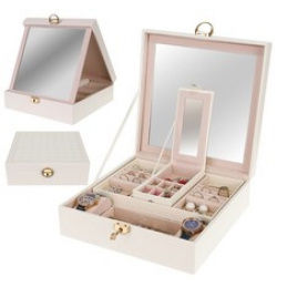 Luksuzna škatla za nakit z ogledalom bela Beautylushh