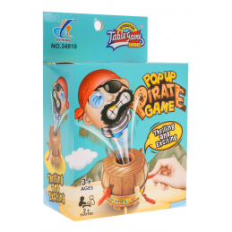 Nora piratska arkadna igra za otroke 3+ in odrasle + figurica pirata + sod z luknjami + 12 sabelj