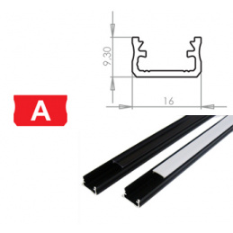 Aluminijasti profil za LED trakove A Površinski Črni 1m