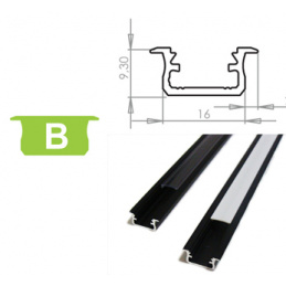 Aluminijasti profil za LED trakove B vgradni Anodiziran črn 1m