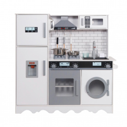 Aga4Kids Otroška lesena kuhinja Hedwig XXL s kuhinjsko napo, pralnim strojem in realističnimi učinki Belo-siva