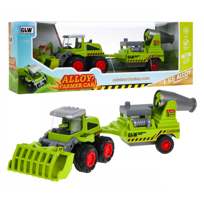 Kmetijski nakladač za otroke 1:55 Traktor s traktorjem + prikolica s škropilnico za sadovnjak