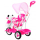 otroško trikolesno kolo Panda Pink + zvoki + streha + ograja + naslon za noge + ročaj + sani + prostor za shranjevanje
