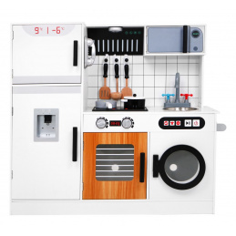 Velika otroška lesena kuhinja 3+ bela + interaktivni zvoki Luči + dodatki