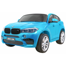 BMW X6M XXL za 2 otroka Modra barva + Pilot + Eko usnje + Varnostni pasovi + Počasen zagon + MP3 + LED