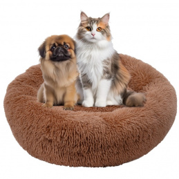 Plišasta okrogla postelja, rjava - 60x60