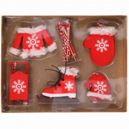 Set lesenih božičnih okraskov rdeča mešanica za obešanje