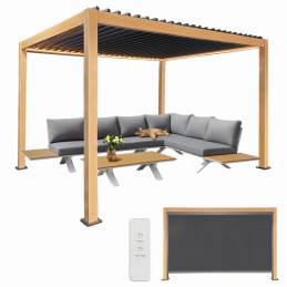 Vrtna pergola 3x4 m LED osvetlitev 4 stranske zavese antracitne - daljinsko upravljanje