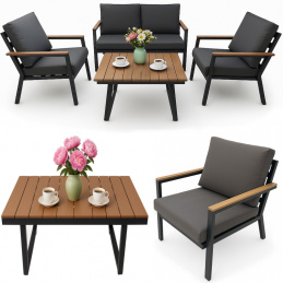 Vrtni komplet vrtnega pohištva - 2x stol, kavč, miza sivo