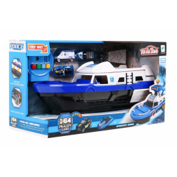 Interaktivni policijski čoln 2v1 za otroke 3+ Črni potnik + 3 vozila + luči zvoki