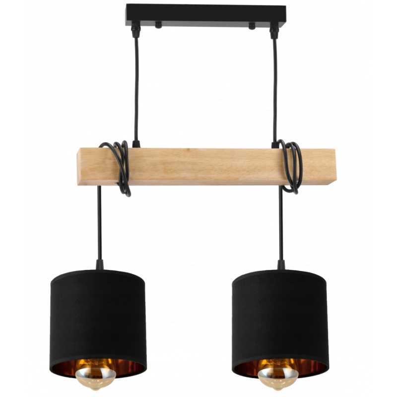 Viseča stropna svetilka LED leseni tram 2xE27 Lestenka Loft Lampshade Gold