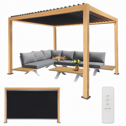 Vrtna pergola 3x4 m LED osvetlitev 4 stranske zavese - daljinsko upravljanje