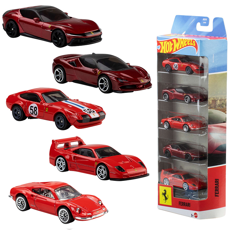 Hot Wheels 5 kosov avtomobilčkov Ferrari JLN12