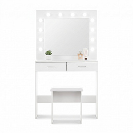 Aga toaletna mizica z ogledalom in osvetlitvijo + tabure MRDT11-MW mat bela