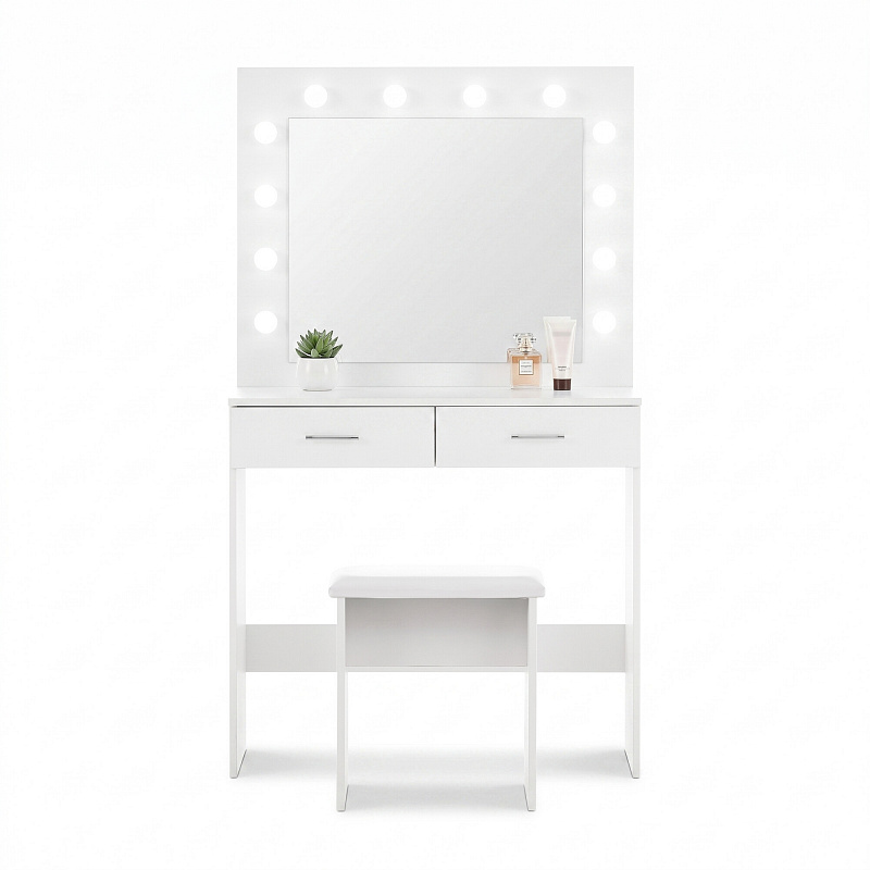 Aga toaletna mizica z ogledalom in osvetlitvijo + tabure MRDT11-MW mat bela