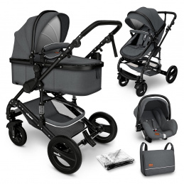 Kiduku Kombinirani voziček 3v1 Siva/Črna