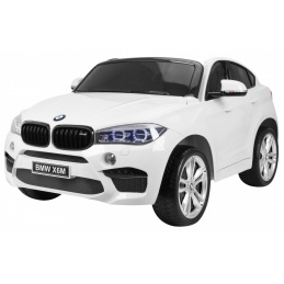 BMW X6M XXL za 2 otroka Bela + daljinski upravljalnik + eko usnje + varnostni pasovi + počasen zagon + MP3 USB + LED