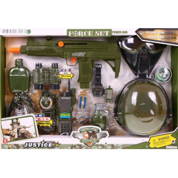 Komplet vojakov za otroke 3+ Interaktivni učinki 15 el. + Čelada + Telovnik + Puška + Kratko orožje