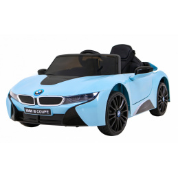 BMW I8 Lift Battery Car Blue + daljinski upravljalnik + počasen zagon + 3-točkovni pasovi + MP3 USB + LED dioda